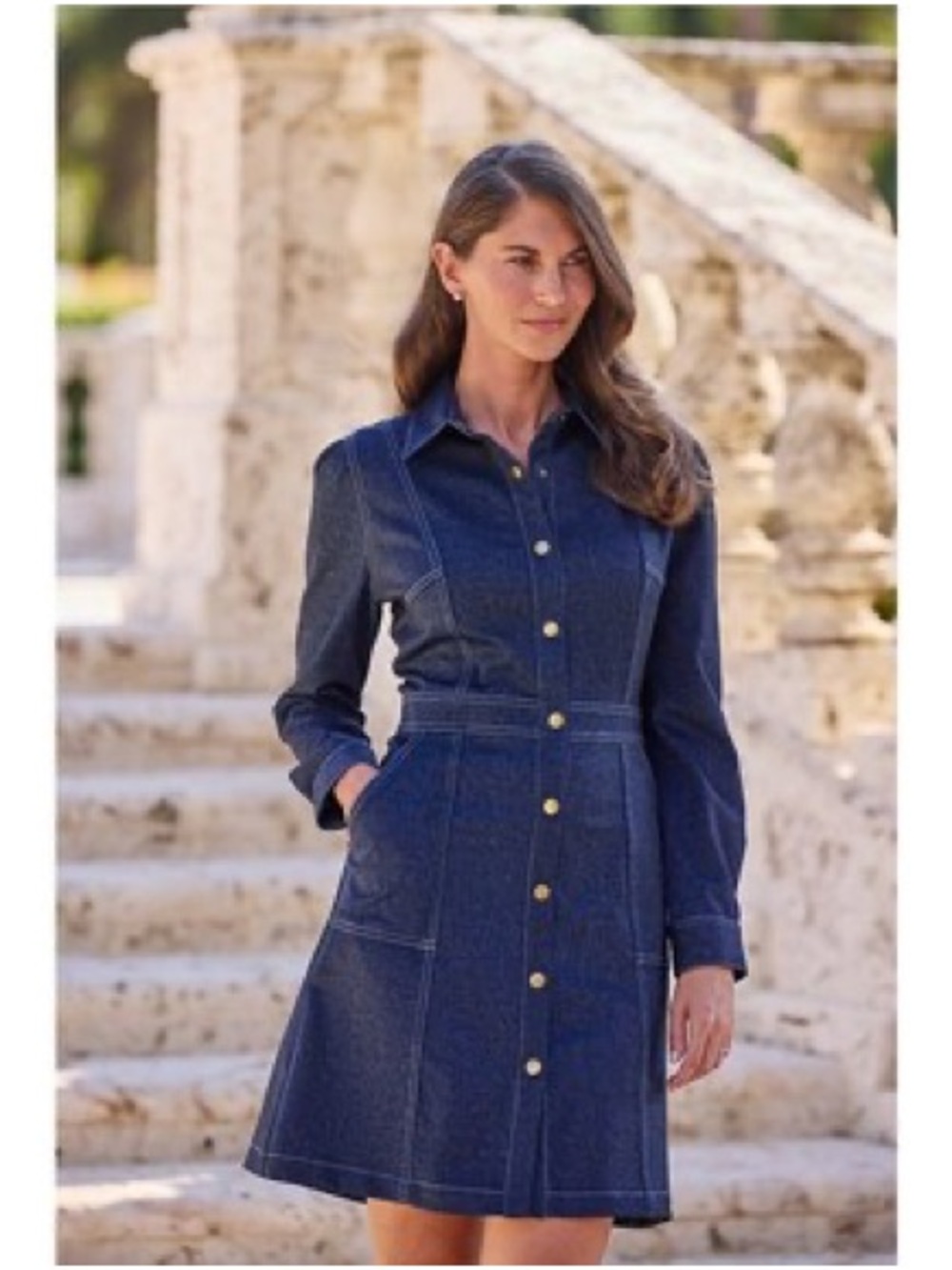 Jude Connally Dark Denim Blue Stretch Long-Sleeve Dress Like New!